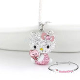 Sanrio Hello Kitty Diamond Necklace - Girls Pendant & Clavicle Chain - Himpall